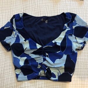 Navy Blue Floral Crop Top